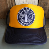 Hermosa Beach SOUTH BAY SURF (Navy Colored Patch)  Trucker Hat - Navy/Gold/Navy