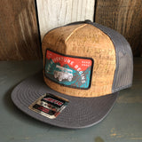 WHERE THE ROAD ENDS, THE ADVENTURE BEGINS Premium Cork Trucker Hat (Grey)