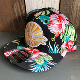 Hermosa Beach CLASSIC LOGO Hawaiian Pattern 6 Panel Mid Profile Snapback Hat - A ‘o ia (Flat Brim)