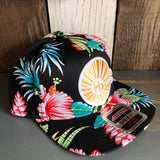 Hermosa Beach CLASSIC LOGO Hawaiian Pattern 6 Panel Mid Profile Snapback Hat - A ‘o ia (Flat Brim)