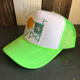 Hermosa Beach LIFEGUARD TOWER Trucker Hat - Neon Green/White/Neon Green