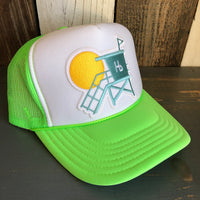 Hermosa Beach LIFEGUARD TOWER Trucker Hat - Neon Green/White/Neon Green