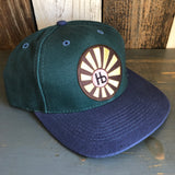 Hermosa Beach SUNBEAMS - 6 Panel Low Profile Baseball Cap with Adjustable Strap with Press Buckle - Dark Green/Navy