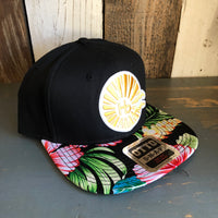 Hermosa Beach CLASSIC LOGO Black Panel/Hawaiian Pattern Visor - 6 Panel Mid Profile Snapback Hat - A ‘o ia