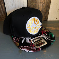 Hermosa Beach CLASSIC LOGO Black Panel/Hawaiian Pattern Visor - 6 Panel Mid Profile Snapback Hat - Makai