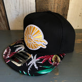 Hermosa Beach CLASSIC LOGO Black Panel/Hawaiian Pattern Visor - 6 Panel Mid Profile Snapback Hat - Makai