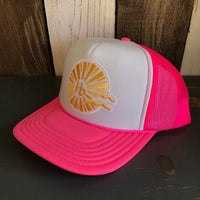 Hermosa Beach CLASSIC LOGO Trucker Hat - White/Neon Pink