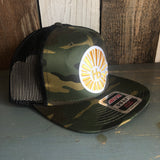 Hermosa Beach CLASSIC LOGO Camouflage 6 Panel Mid Profile Mesh Back Snapback Trucker Hat - Dark Green/Brown/Black