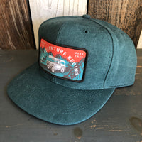 WHERE THE ROAD ENDS :: THE ADVENTURE BEGINS - 6 Panel Mid Profile Baseball Cap - Dark Green