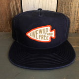 LIVE WILD AND FREE - 5 Panel Low Profile Style Dad Hat - Navy