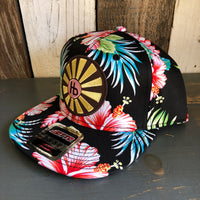 Hermosa Beach SUNBEAMS Hawaiian Pattern 6 Panel Mid Profile Snapback Hat - A ‘o ia (Flat Brim)