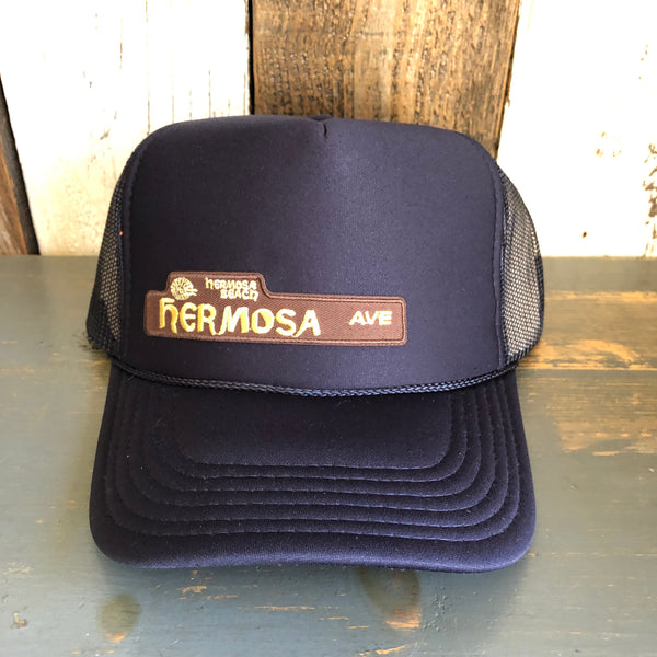 Hermosa Beach HERMOSA AVE High Crown Trucker Hat - Navy