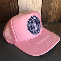 Hermosa Beach SOUTH BAY SURF (Navy Colored Patch) High Crown Trucker Hat - Pink