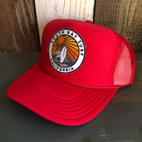 Hermosa Beach SOUTH BAY SURF (Multi Colored Patch) High Crown Trucker Hat - Red