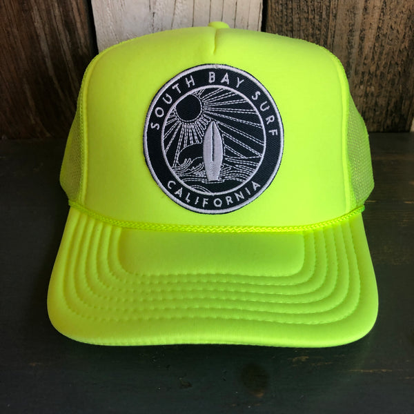 Hermosa Beach SOUTH BAY SURF (Multi Colored Patch) Trucker Hat - Neon Yellow