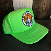 Hermosa Beach SOUTH BAY SURF (Multi Colored Patch) Trucker Hat - Neon Green