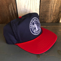Hermosa Beach SOUTH BAY SURF (Navy Colored Patch) 5 Panel High Crown Baseball Cap - Navy/Red