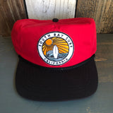 Hermosa Beach SOUTH BAY SURF (Navy Colored Patch) 5 Panel High Crown Baseball Cap - Black/Red