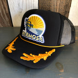 Hermosa Beach FIESTA 5 Panel High Crown Mesh Back Captain Trucker Hat- Black/Gold