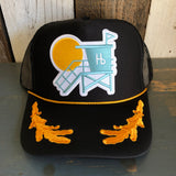 Hermosa Beach LIFEGUARD TOWER 5 Panel High Crown Mesh Back Captain Trucker Hat- Black/Gold