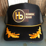 Hermosa Beach THE NEW STYLE 5 Panel High Crown Mesh Back CAPTAIN Trucker Hat- Black/Gold