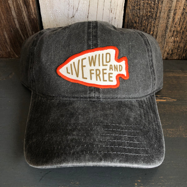 LIVE WILD AND FREE - 6 Panel Low Profile Style Dad Hat with Velcro Closure - Charcoal Grey