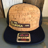Hermosa Beach HERMOSA AVE Premium Cork Trucker Hat - (Navy Blue/Cork)