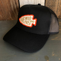 LIVE WILD AND FREE - 5 Panel Mid Profile Mesh Back Trucker Hat - Black