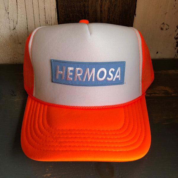 Hermosa Beach BLUE SUPREME HERMOSA Trucker Hat - Neon Orange/White