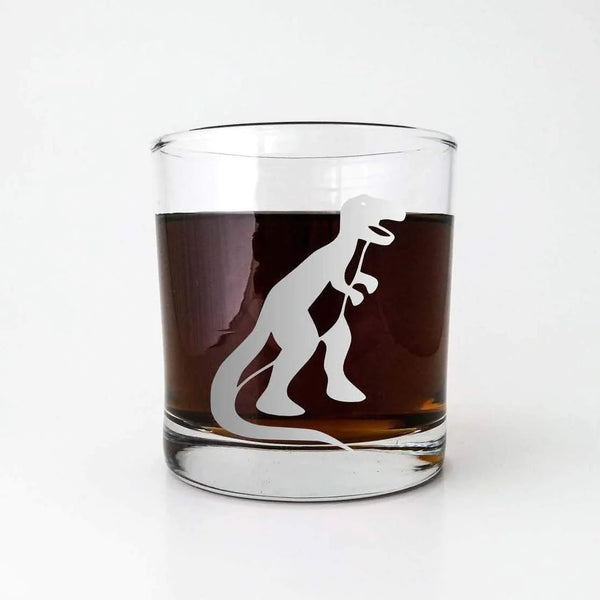 T-REX DINOSAUR ETCHED WHISKEY GLASS