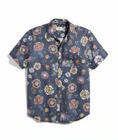 Short Sleeve Cotton Plain Weave Shirt in Vintage Dark Floral