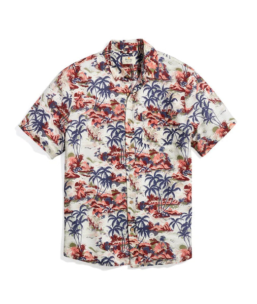Tencel Linen Short Sleeve Resort Button-Up Shirt in Tropical Print