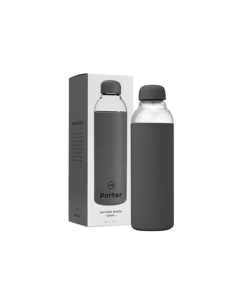 Porter Portable Water Bottle (Glass, Charcoal - 20 oz)