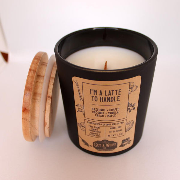 Hazelnut Coffee Wood Wick Candle | Coffee Candle | Crackling Candle | Coconut Wax Candle | Jar Candle | I'm A Latte To Handle || 7.3 oz