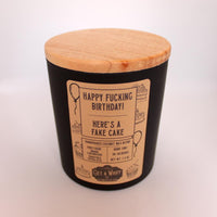 Birthday Cake Wood Wick Candle | Crackling Candle | Coconut Wax Candle | Jar Candle | Happy Fucking Birthday, Here's A Fake Cake || 7.3 oz