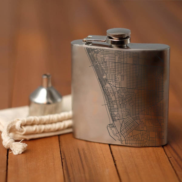 Hermosa Beach Map Hip Flask in Stainless Steel