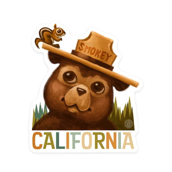 Smokey Bear and Squirrel :: California - Vinyl Sticker