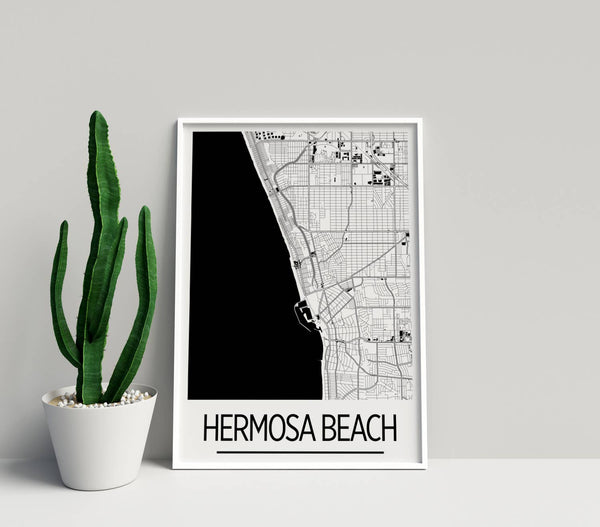 11" x 14" Hermosa Beach Map Print - Art Deco Style