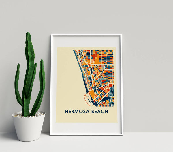 11" x 14" Prussian Hermosa Beach Map Print - Chroma Style