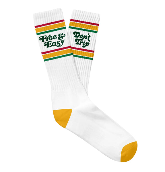 FREE & EASY DON'T TRIP STRIPED SOCKS - White/Red/Gold/Green