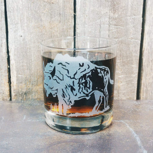 Bison Buffalo Etched Whiskey Glass