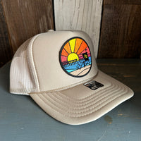 Hermosa Beach OBLIGATORY SUNSET High Crown Trucker Hat (Khaki)