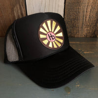 Hermosa Beach SUNBEAMS High Crown Trucker Hat - Black (curved brim)