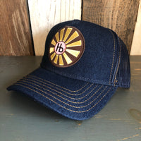 Hermosa Beach SUNBEAMS Premium Denim Trucker Hat - Navy/Gold Stitching