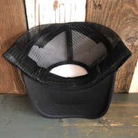 Hermosa Beach CLASSIC LOGO High Crown Trucker Hat - Black (Curved Brim)