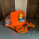 Hermosa Beach OBLIGATORY SUNSET High Crown Trucker Hat - Neon Orange Hunters Camo