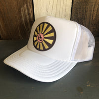 Hermosa Beach SUNBEAMS High Crown Trucker Hat - White