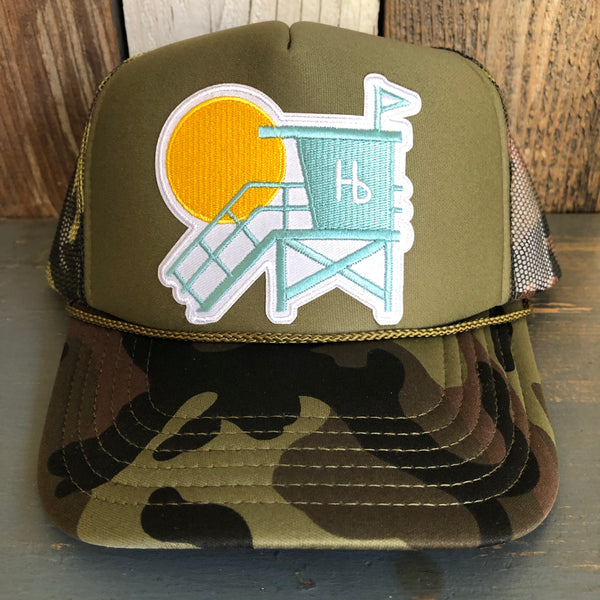Hermosa Beach LIFEGUARD TOWER  Trucker Hat - Camouflage/Olive