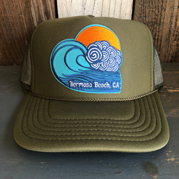 Hermosa Beach TUBULAR High Crown Trucker Hat - Olive