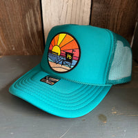 Hermosa Beach OBLIGATORY SUNSET High Crown Trucker Hat - Jade Green